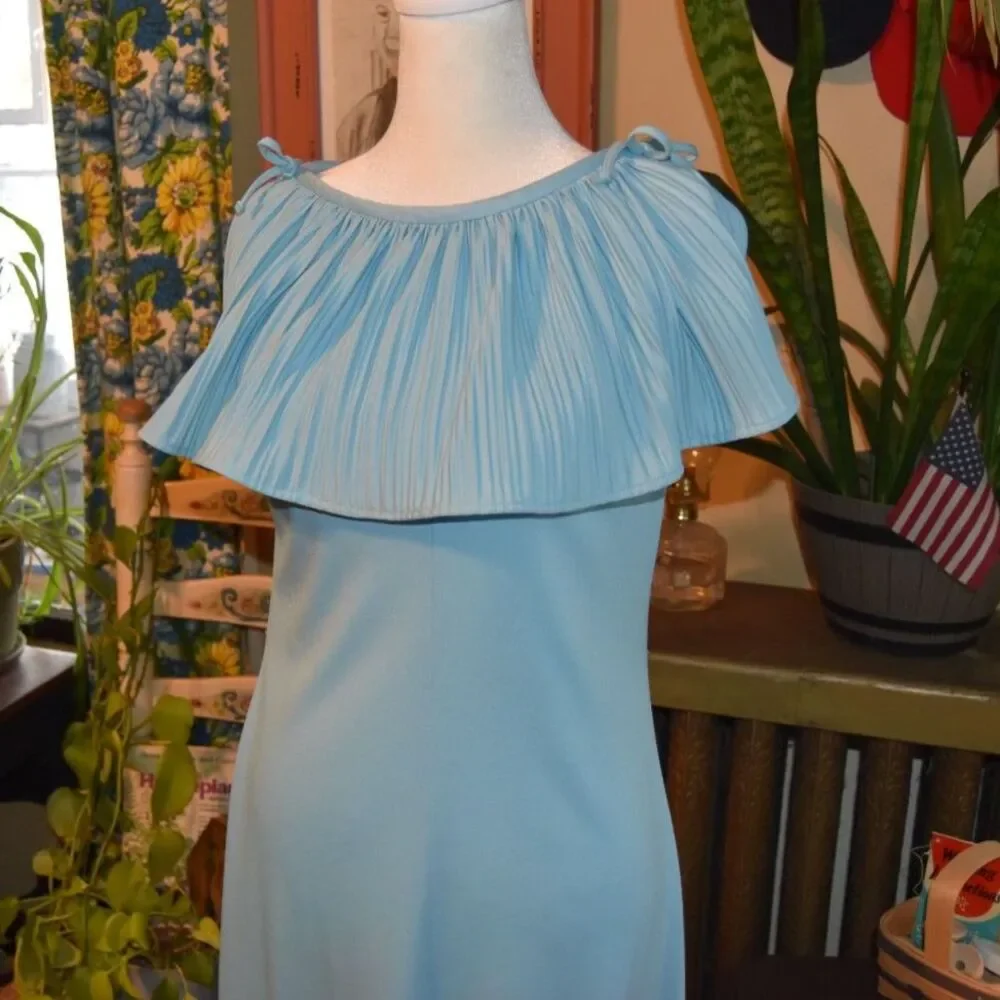 Vintage 1970s Tanglwood Maxi Southern Belle Dress Powder Blue Size Small